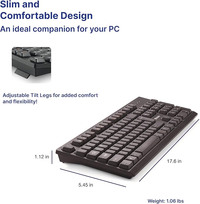 Verbatim Slimline Wireless Keyboard 2.4GHz USB Plug-and-Play Numeric Keypad Adjustable Tilt Legs Wireless Full-Size Computer Keyboard Compatible with PC, Laptop -Frustration Free Packaging Black 70738