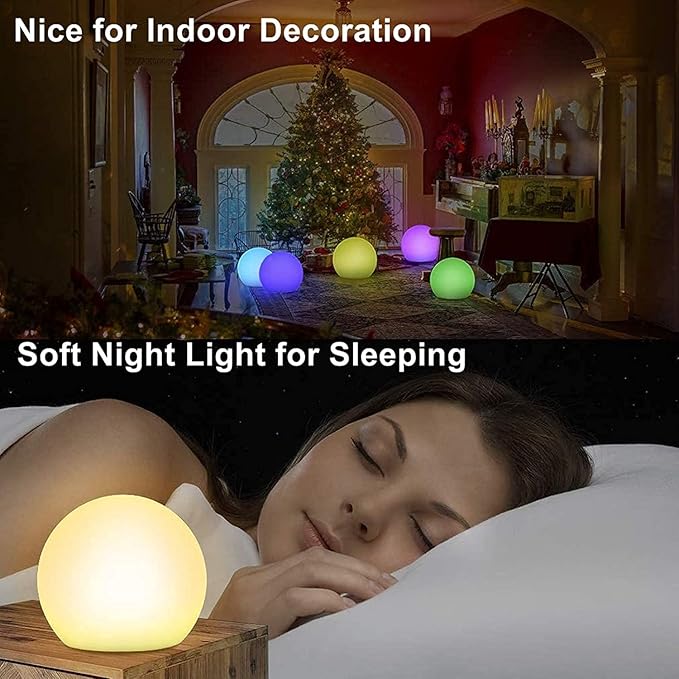 Borelor LED Ball Light, 10-Inch Rechargeable & Remote Control Globe Lights 16 RGB Colors Changing Indoor/Outdoor Night Light for Home/Party/Lawn/Desk Decoration