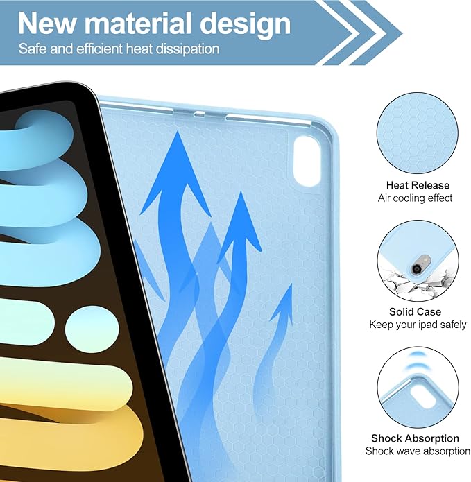 BORIYUAN Keyboard Case for iPad mini (A17 Pro) 7th Generation 2024 / iPad mini 6th Gen 8.3 Inch, Detachable Wireless Bluetooth Keyboard, Soft TPU Back Cover with Build-in Pencil Holder, Sky Blue