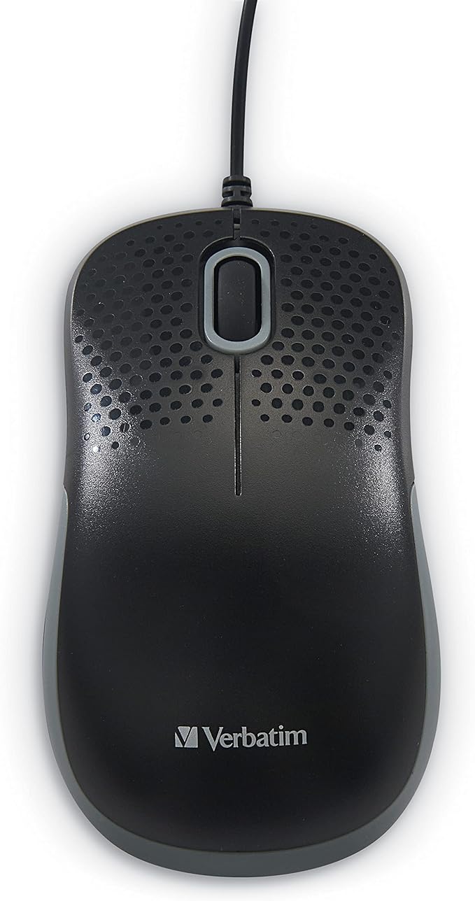 Verbatim USB Silent Corded Optical Mouse - Computer Wired Noiseless and Silent Click Mouse for Mac and PC - Black