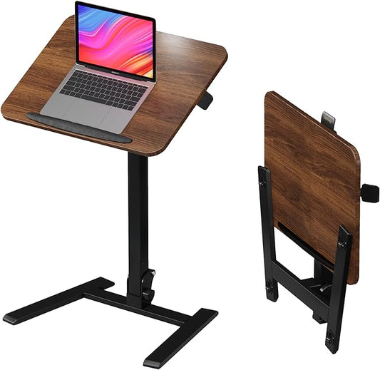 25 Inch Mobile Folding Desk - No Assembly, Pneumatic Sit-Stand, 29-42" Height Adjustable Rolling Laptop Desk with Hidden Wheels, 0-90° Tilt Top for Home Office, Craft & Study