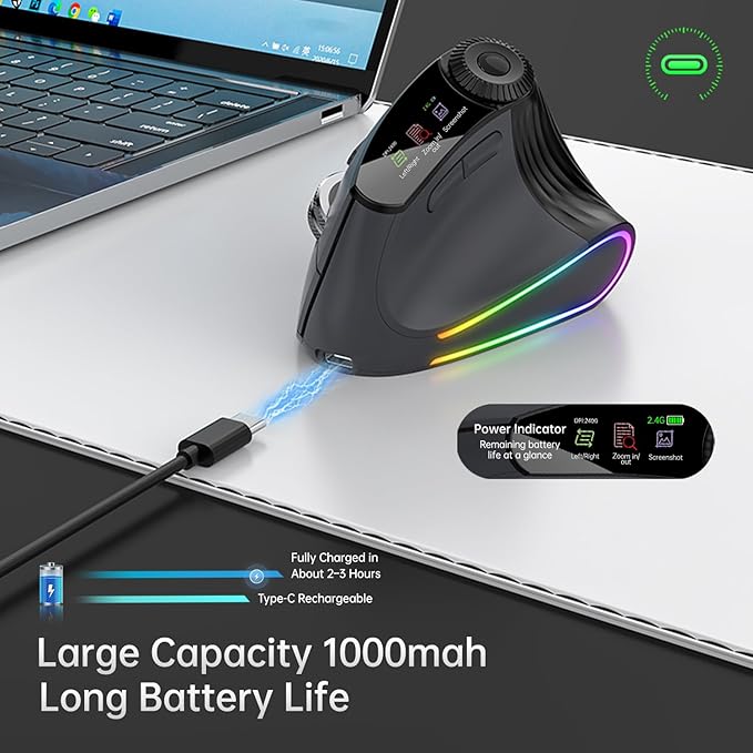 Bluetooth Travel Mouse, 2.4G Rechargeable Mouse with USB Receiver, Wireless Mice Compatibility for Computer, Laptop, Notebook, PC (Black XM7D)