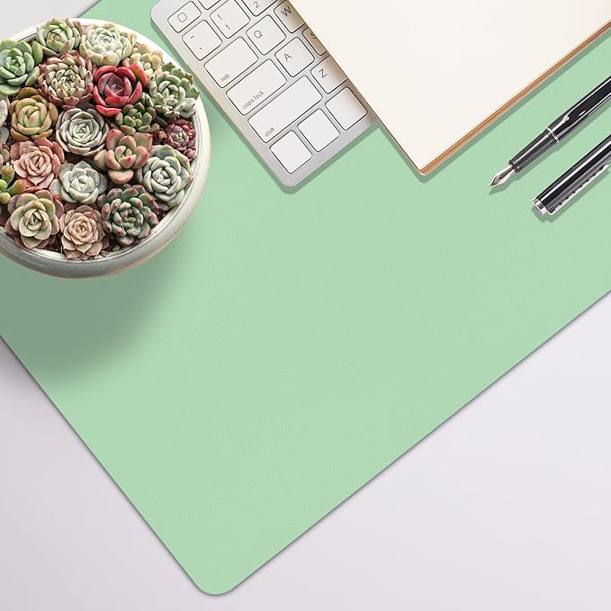 Desk Pad Mat, Leather Green Desk Mat for Desktop, Computer Desk Mouse Pad Non-Slip, Waterproof Keyboard Mat Green Desk Accessories for Office/Home, 31.5" x 15.7"