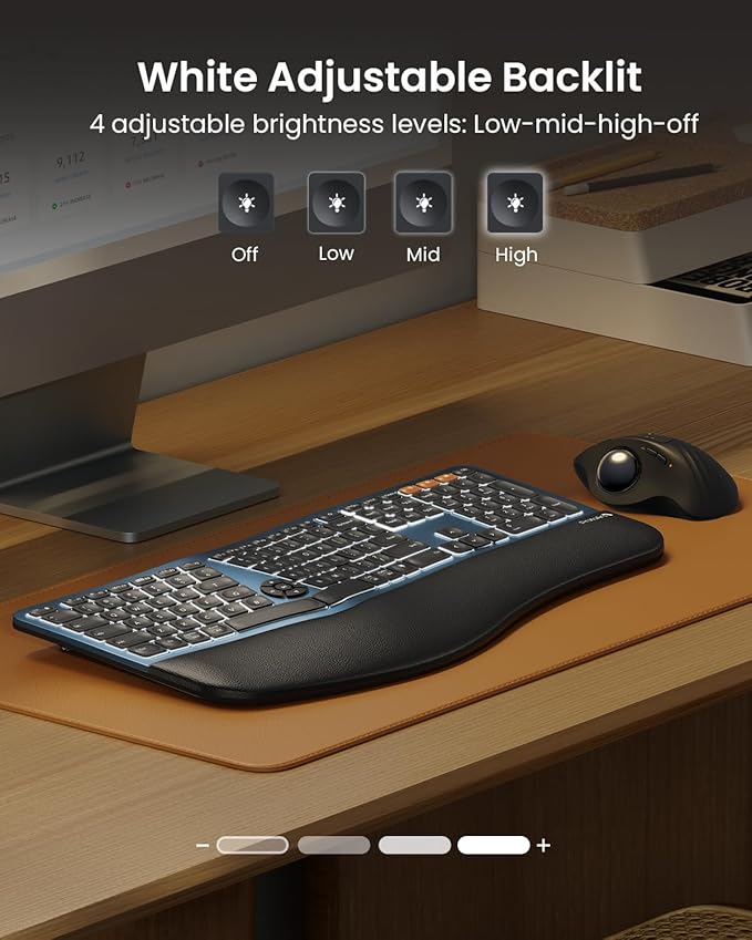 ProtoArc Backlit Wireless Full Size Ergonomic Keyboard Blue and Bluetooth Ergonomic Vertical Mouse Blue