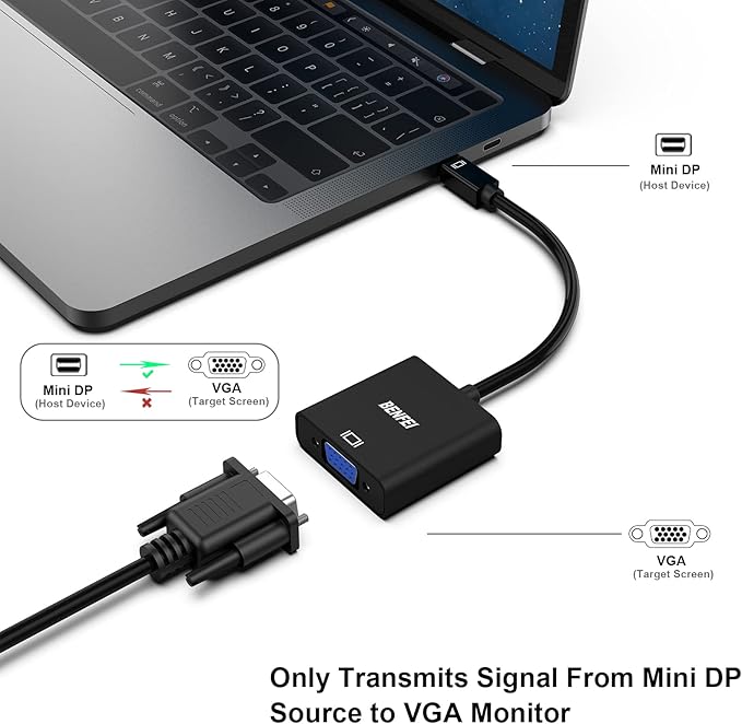 BENFEI Mini DisplayPort to VGA Adapter, Mini DP Display Port to VGA (Thunderbolt Compatible) Male to Female Adapter for ThinkPad SurfacePro PC