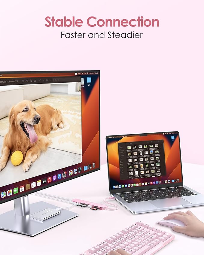LENTION 8-in-1 USB-C Hub with 4K 60Hz HDMI, 100W Power Delivery, 5Gbps USB C Data, 3 USB 3.0 and microSD & SD Card Reader for 2025-2016 MacBook Pro, New Mac Air/Surface, More (CB-CE18s, Rose Gold)