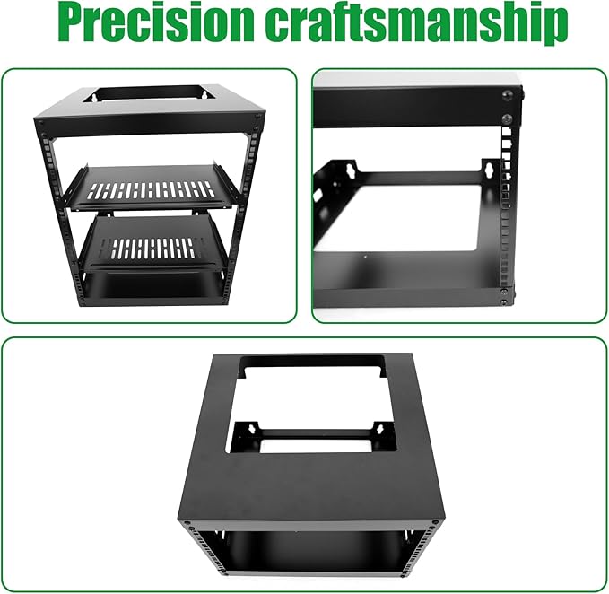 6U Wall Mount Open Frame 19 Inch Server Equipment Rack Wall Mountable Heavy Duty Design - Holds All Networking & AV Gear - Open Frame Includes 2 1U 12in Vented Shelves & Mounting screws (WALL RACK 6U)