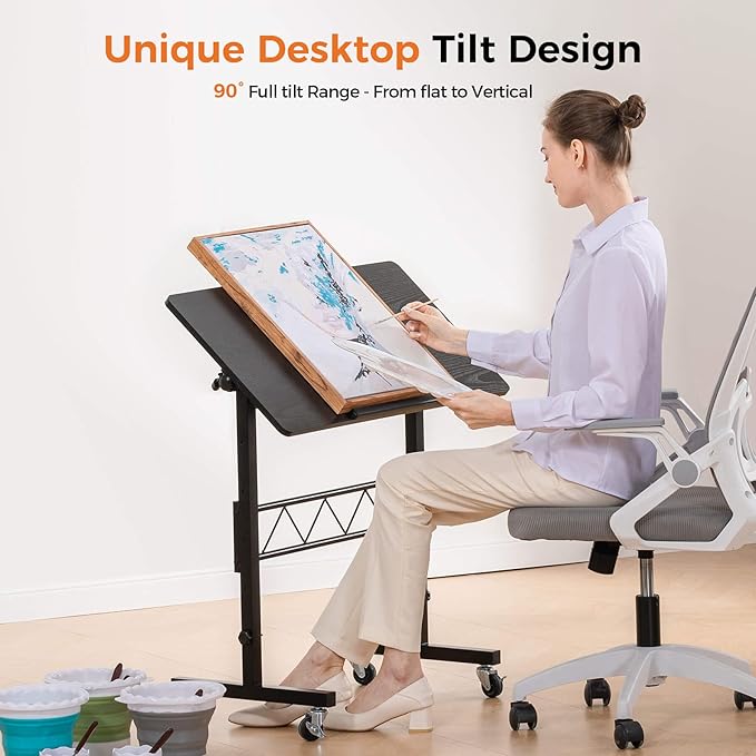 GTPLAYER Standing Desk Adjustable Height & Tiltable Tabletop, 32 Inch Portable Desk for Home Office Stand Up Work and Walking Pad Treadmill, Small Mobile Computer Table for Laptop, Black