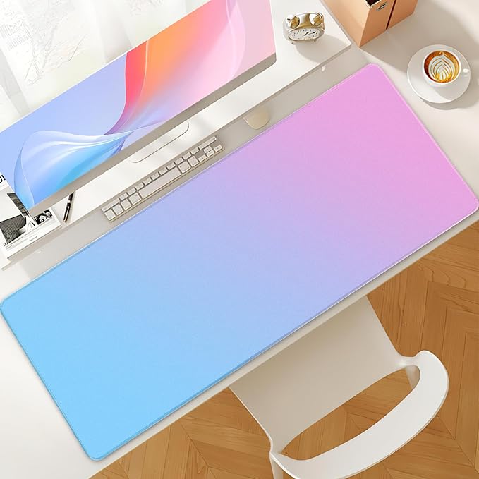 Bloss Desk Mat, Non-Slip Desk Pad Mat Protector, Large Desk Mat for Keyboard and Mouse, Pink Cyan Desk Mousepad with Stitched Edges, Keyboard Pad for Gamer, Office(31.5×11.8 Inches)