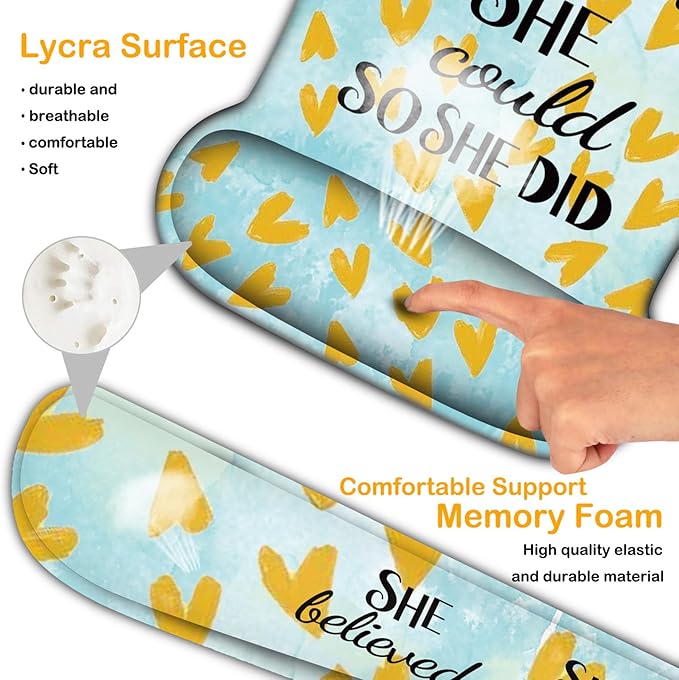 Ergonomic Mouse Pad, Mouse Wrist Rest Pad + Keyboard Wrist Rest Pad + Coaster, Made of Memory Foam, Easy to Use and Relieve Wrist Pain, Office, Home - She Believed She Could So She Did