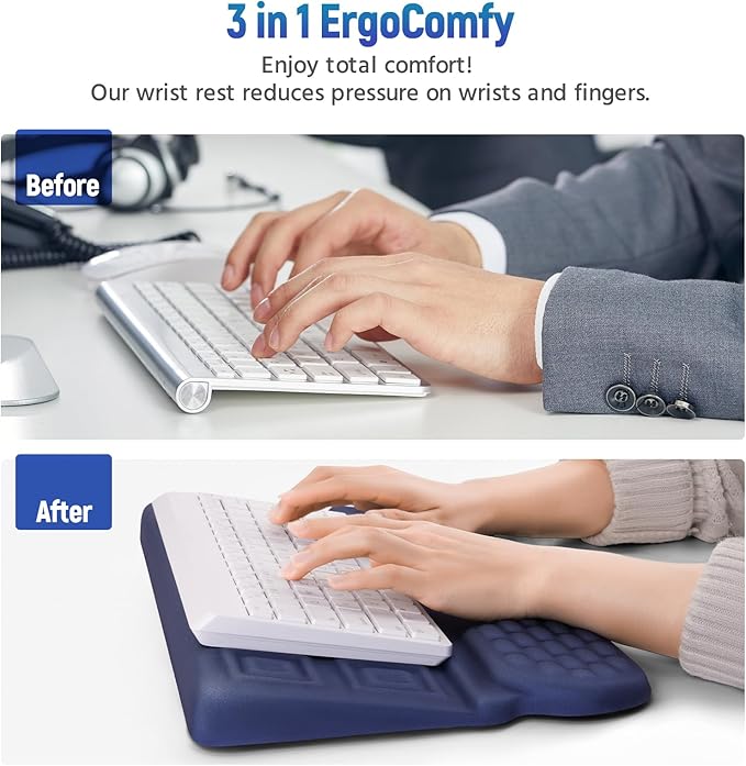 MOSISO Wrist Rest with Keyboard Stand, 3-in-1 Ergonomic Keyboard Riser Holder Lifter Tray with Wrist Pad&Pen Slot, Non-Slip Base Pain Relief&Easy Typing Pad with Memory Foam for Home Office, Navy Blue
