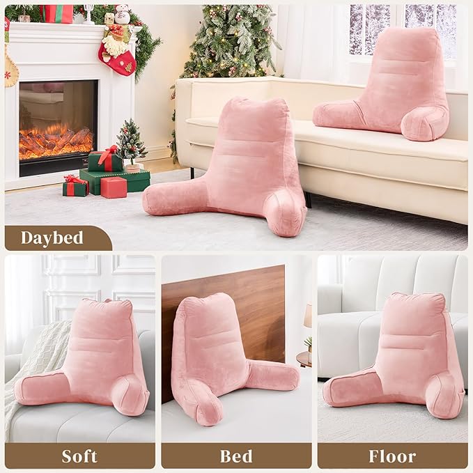 Sasttie Reading Pillow, Pillows for Reading or Relaxing – Ergonomic Support for Head, Neck, Back, and Lumbar, 23-Inch, Peach Pink