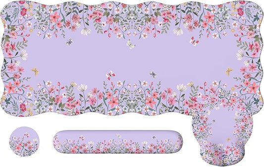 iLeadon XXL Mouse Pad, Mousepad with Wrist Rest, Memory Foam Wrist Support for Keyboard, Ultra Smooth Mouse Pad for Gaming, Purple Desk Mat for Office Home (Floral)