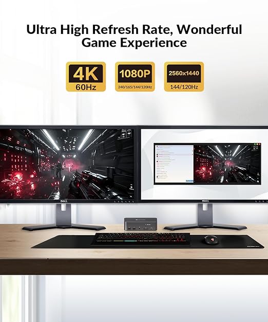 AV Access KVM Switch 2 Monitors 2 Computers with Ethernet, EDID, 4K@60Hz/2K@144Hz/1080P@240Hz, KVM Docking Station Dual Monitor for Laptop & Desktop, USB-C Charge, Aluminum, 3xUSB 3.0, Power Supply
