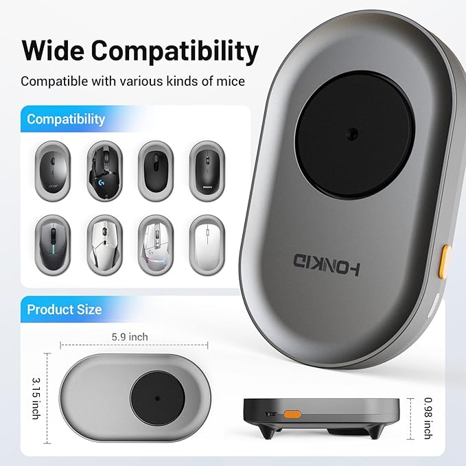 HONKID Undetectable Mouse Mover Jiggler with ON/Off Switch and USB Port Drive-Free,Simulate Physical Automatically Mouse Movement,Prevent Computer Laptop Inactive/Lockdown (Silver)
