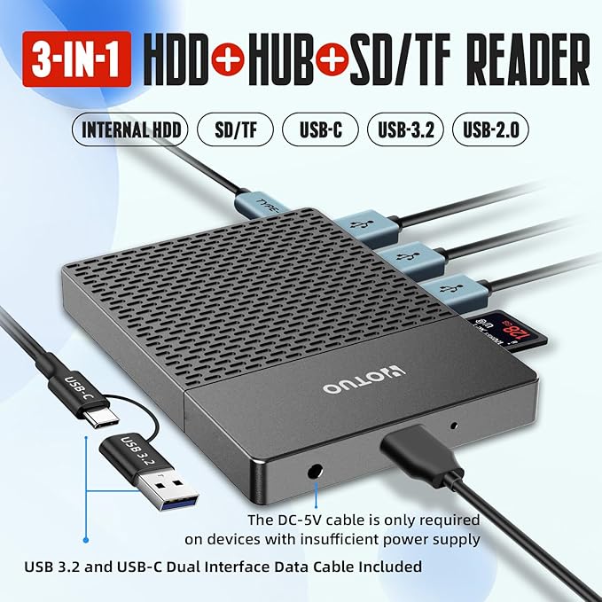 Docking Station External Hard Drive Storage, USB-C Hub + HDD 7-in-1, USB 3.0, SD/TF Card, HDD for Windows, Mac, Android, TV, Phone, Laptop, Desktop, PC (Space Black, 1TB+Docking Station)