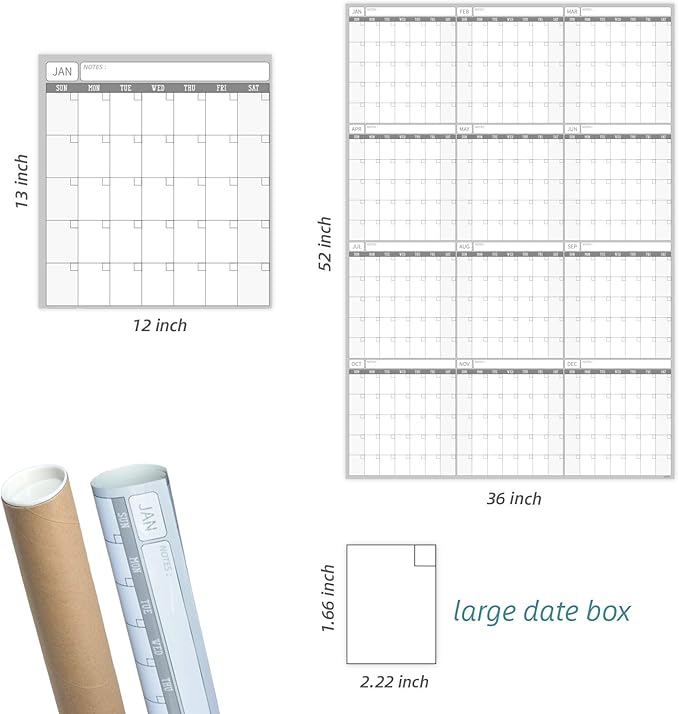 2026 Large Dry Erase Wall Calendar - 52x36 Inches - Blank Undated Yearly Calendar - Whiteboard Premium Laminated Planner - Reusable Laminated Office Jumbo 12-Month Calendar (Vertical)