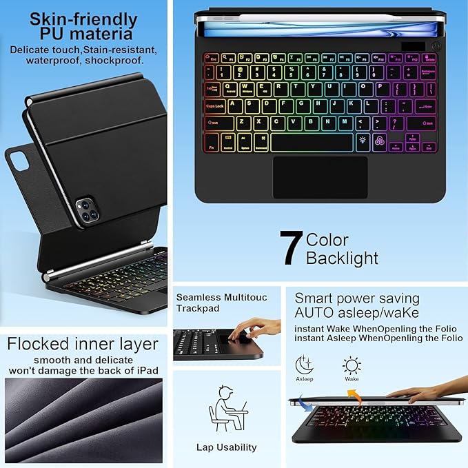 Keyboard Case for iPad Air 13 inch (M4/2026 /M3 2025/M2, 2024),iPad Pro 12.9 inch (3/4/5/6th Gen)，Magic-Style Magnetic – Floating Cantilever Stand – Backlit Keyboard Case with Multi-Touch Trackpad