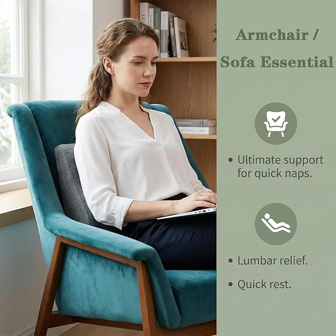 baibu Lumbar Support Pillow for Recliner, Large Memory Foam Dual-Layer Patent Design Back Support Cushion for Sofa & Gaming Chair, Ergonomic Lumbar Pillow with Machine Washable Cover, Dark Grey, 1P