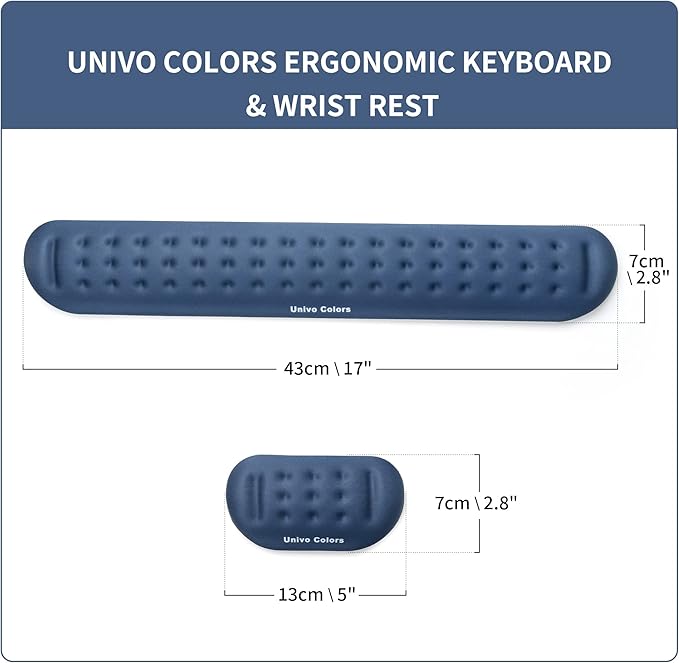 UnivoColors Navy Keyboard Wrist Support and Mouse Wrist Rest Set, Made of Memory Foam Soft Gel, Ergonomic Pad for Computer, Laptop, Mouse, Office, Gaming