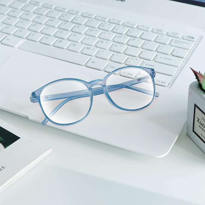VisionGlobal Blue Light Blocking Glasses for Women Men, Stylish Square Frame(Clear Blue,No Magnification)
