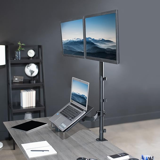 VIVO Laptop and Dual 13 to 27 inch LCD Monitor Stand up Desk Mount, Extra Tall Adjustable Stand, Fits Laptops up to 17 inches, Black, STAND-V012L