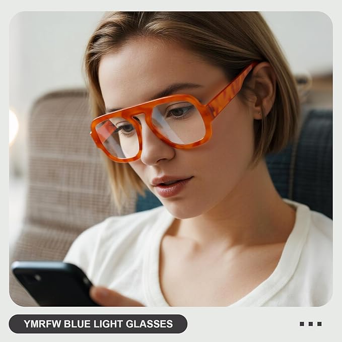 Aviator Blue Light Blocking Glasses for Women Men Square Flat Top Computer TV Eyeglasses Anti Eyestrain