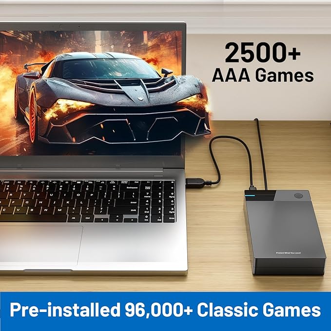 Kinhank 12TB Retro Gaming Hard Drive with 96000+ Classic Games, Compatible with 400+ Emulators, 6000+3D Games, Portable Game Hard Drive Compatible with Win 7/8/10/11