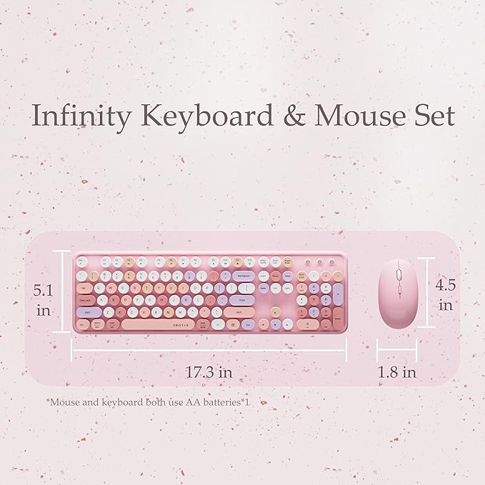 x UBOTIE Colorful Wireless Keyboard and Mouse Combo, Full-Sized Office Keyboard with Typewriter Flexible Keys, 2.4GHz Dropout-Free Connection, Optical Mouse for PC Laptop((Pink Colorful)