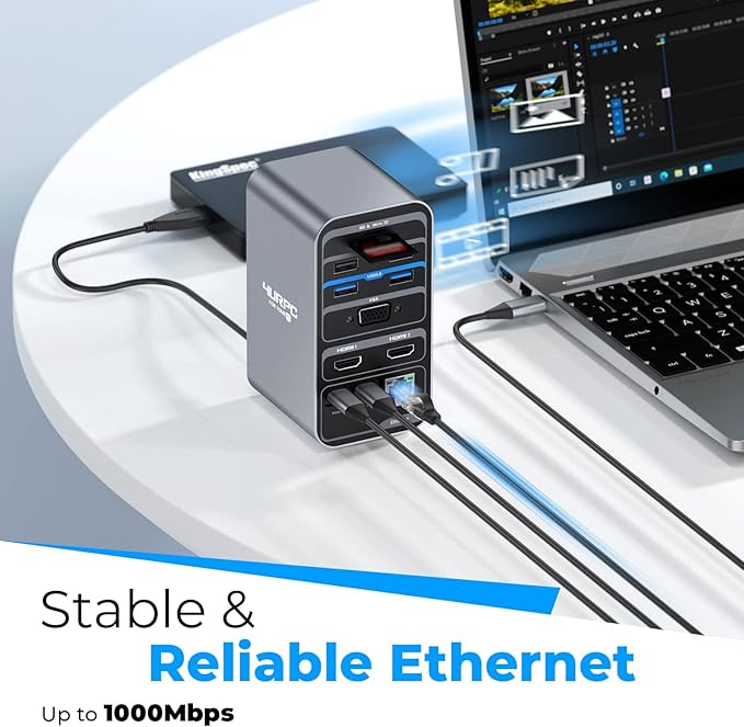 4URPC USB C Docking Station Dual Monitor, Dual HDMI USB C Dock, Laptop Docking Station with 2 HDMI Ports, VGA, 7 USB, 65W Power Adapter, Ethernet, SD/TF, Audio/Mic for Windows, and ChromeOS