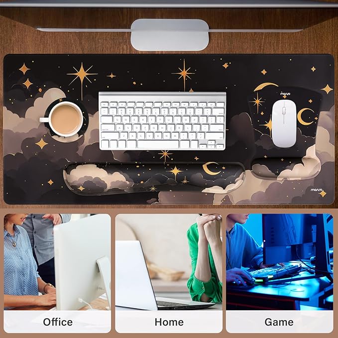 MOSISO Keyboard Mouse Pad Set, Large Gaming Mouse Pad&Keyboard Wrist Rest&Mouse Wrist Rest&Coaster, Ergonomic Non-Slip Dreamy Star Moon Mousepad with Raised Memory Foam for Home Office