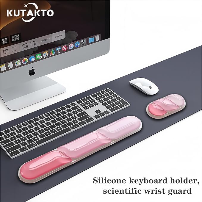 Ergonomic Keyboard Wrist Rest, Gel Wrist Rest for Keyboard and Mouse, Wrist Support and Keyboard Pad for Typing Pain Relief, Anti-Slip Base, Suitable for Office, Laptop, Computer, Gaming (Pink)