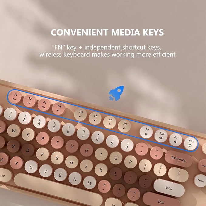 Wireless Keyboard and Mouse Combo, MOFII Full-Size Retro Round Keyboard and Mouse, 2.4 GHz Wireless, Plug and Play, 8 Multimedia & Shortcut Keysfor Mac, Windows, Laptop/Desktop/PC (Creamy)