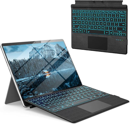 Surface Pro Keyboard for Microsoft Surface Pro 7/6/5/4/3 7 Plus 12.3 inch, 7 Color Backlit Wireless Type Cover, Bluetooth Ultra-Slim Portable Ergonomic Keyboard with Trackpad, Rechargeable Battery