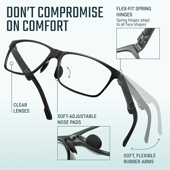 IBOANN Blue Light Glasses for Men - Lightweight Al-Mg Metal, Gaming Computer Blocking Glasses, Eye Protection Anti Eyestrain