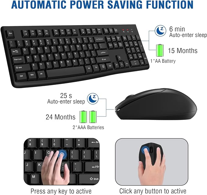 Wireless Keyboard and Mouse Combo, EDJO Full-Sized 2.4GHz USB Computer Wireless Keyboard and Optical Mouse for Windows, Mac, Laptop/Desktop/PC