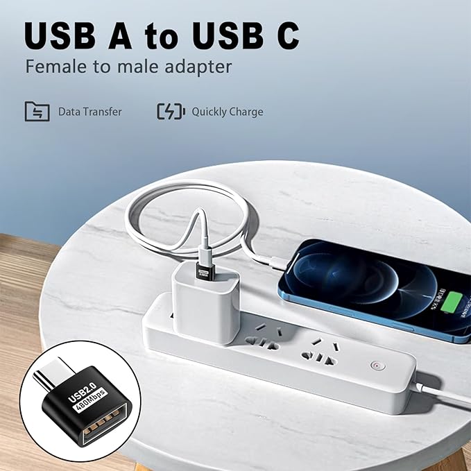 Duttek USB2.0 to USB C Adapter 6 Pack, USB Type C Male to USB 2.0 Type A Female Extension Connector Support 480Mbps Data Transfer, OTG Function and Charging for Phone, Laptop, USB Keyboard(Black)
