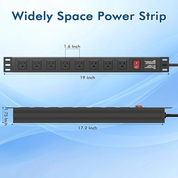 20PCS Power Strip Surge Protector Rack-Mount PDU, 8 Right Angle Outlets Wide-Spaced, Mountable Power Strip Heavy Duty for Server Racks, Commercial, 300J (Black 6FT)