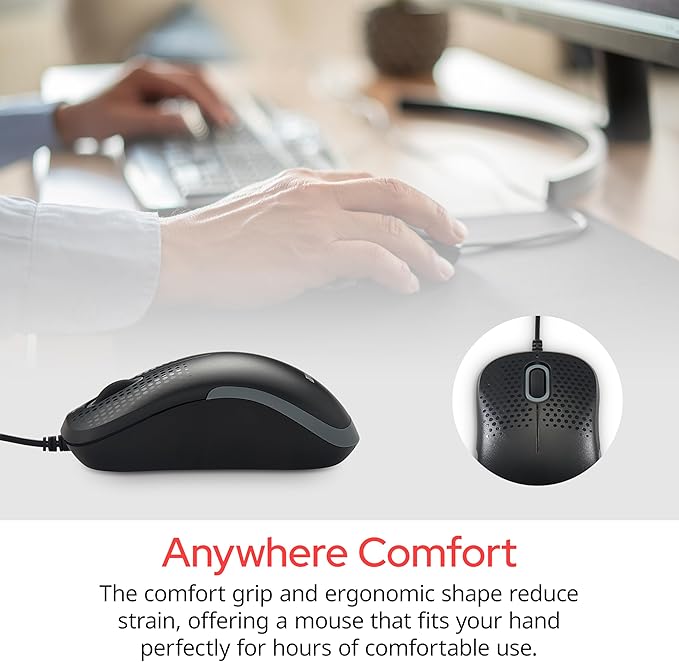 Verbatim USB Silent Corded Optical Mouse - Computer Wired Noiseless and Silent Click Mouse for Mac and PC - Black