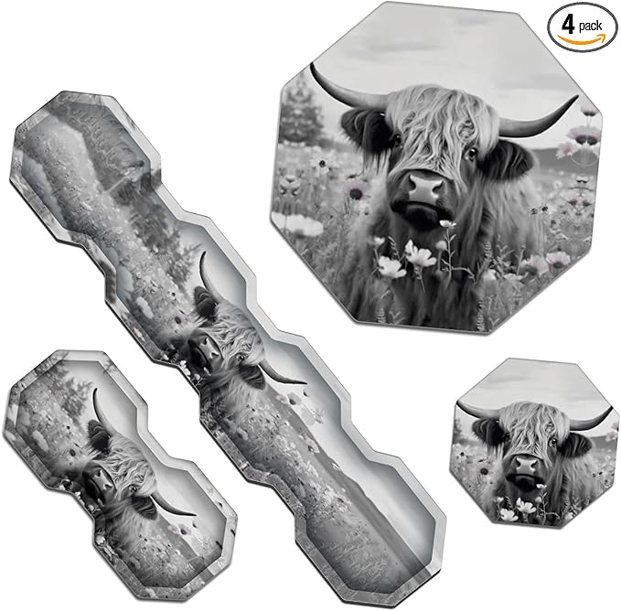 Ergonomic Mouse Pad with Wrist Support Gel and Keyboard Wrist Rest Set + Coaster, Cute Mouse Pads Non Slip Rubber Base Mousepad for Computer Laptop Home Office Working Gaming,Highland Cow Ox Cattle