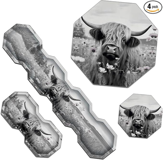 Ergonomic Mouse Pad with Wrist Support Gel and Keyboard Wrist Rest Set + Coaster, Cute Mouse Pads Non Slip Rubber Base Mousepad for Computer Laptop Home Office Working Gaming,Highland Cow Ox Cattle