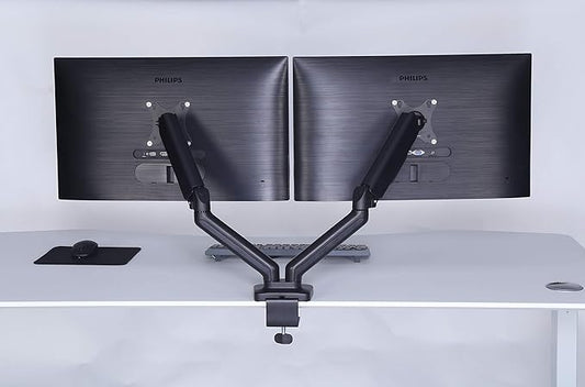 ApexDesk Dual Monitor Arm Desk Mount – Adjustable Height Gas Spring – VESA Mount with C Clamp & Mounting Base – Computer Monitor Stand for Screen up to 32 inch – Holds up to 20 lbs., Black (DMM-24)