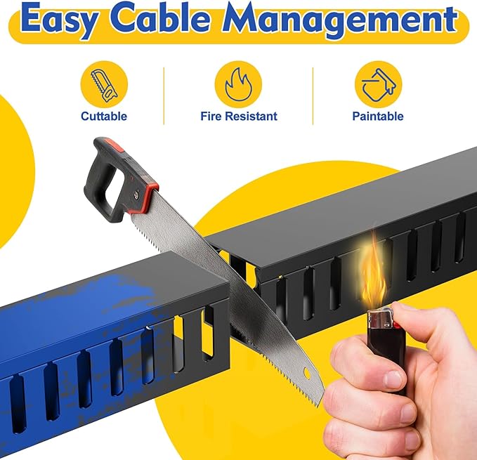 Open Slot Wiring Raceway Cable Duct, 30.8in Cable Management Channel Cord,Desk Wire Channel, Under Desk Cable Management to Hide Cables, Wires for Computers (Black, 1.97" Hx1.97 W, 15.4''L(2 Pc))