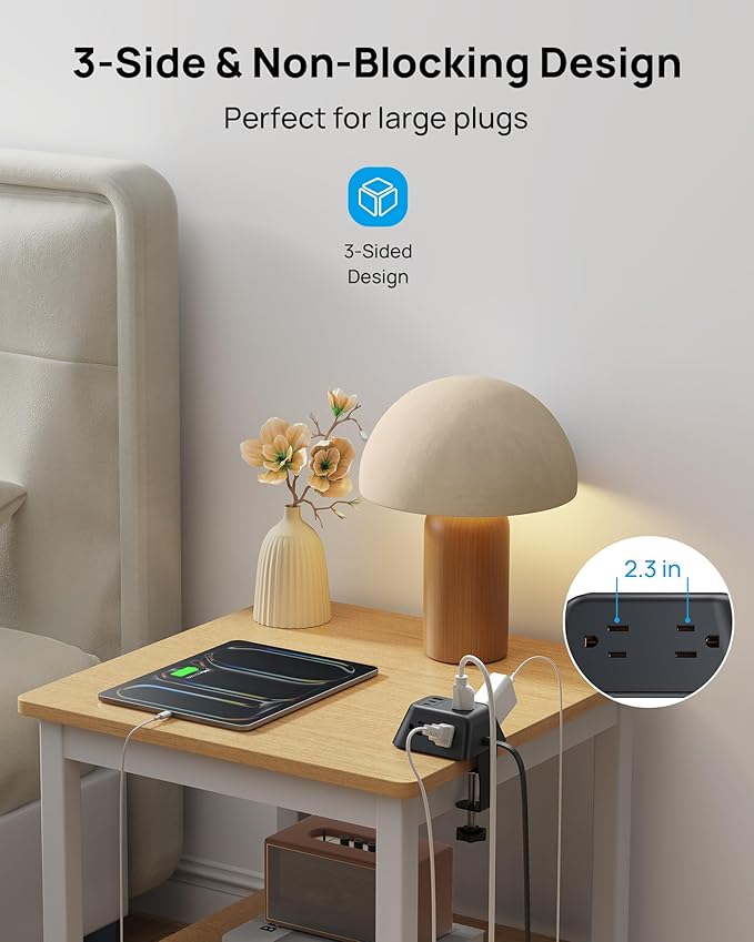 TROND USB C PD 20W Desk Clamp Power Strip, Desktop Surge Protector with 5 AC Outlets, 2 USB C Charging Station, Fit 1.97in Tabletop Edge Thick, 10ft Extension Cord for Home Office Accessories, Black