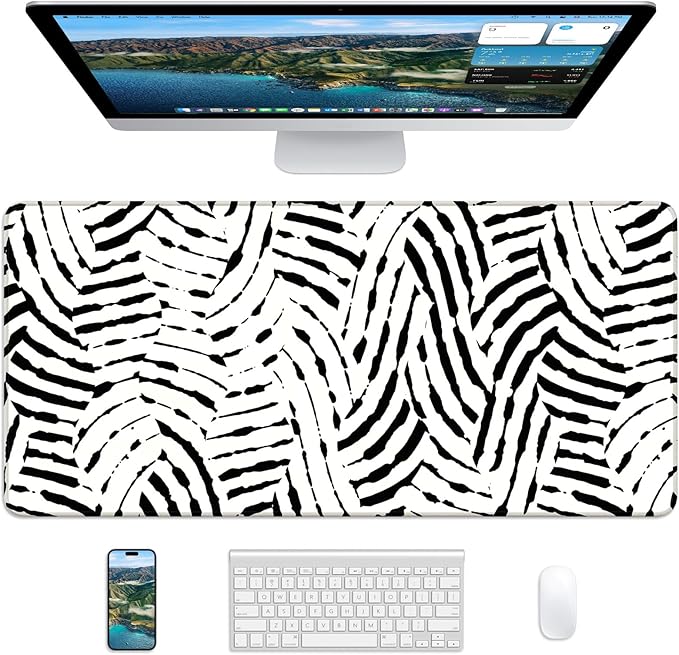 XL Gaming Mouse Pad, 31.5x15.7'' Large Desk Mat with Anti-Slip Rubber Base & Stitched Edges for Gaming, Office, Home, Tiger Stripes