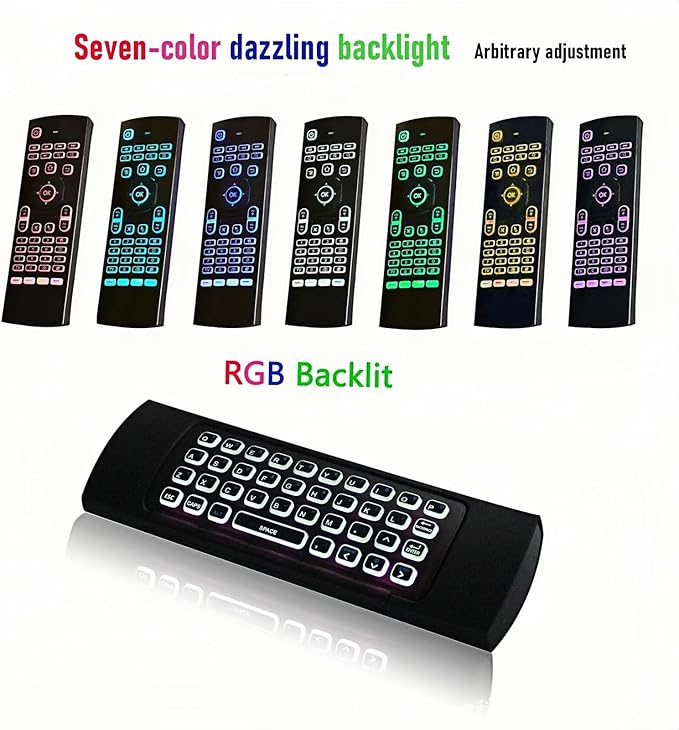 7 Color Backlit LED MX3 Pro Mini Keyboard Fly Remote Mouse,Android TV Remote Control,IR Learning Mini Wireless Keyboard for Android TV Box.HTPC.IPTV,Networked Set-top Box,Mini PC(Battery not Included)
