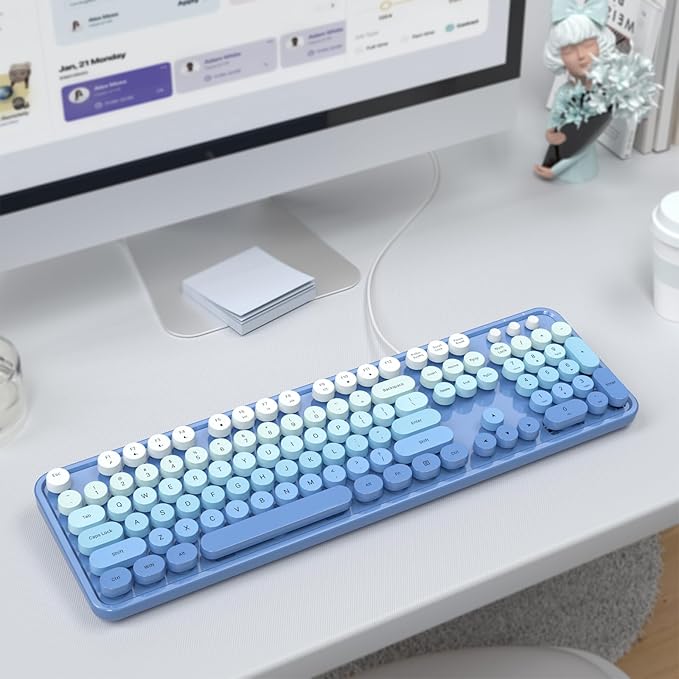 MOFII Computer Keyboards Wired, Plug Play USB Full Size Typewriter Keyboard, Cute Colorful Aesthetic Keyboard with Foldable Stands for Windows PC Laptop (Blue Gradient)