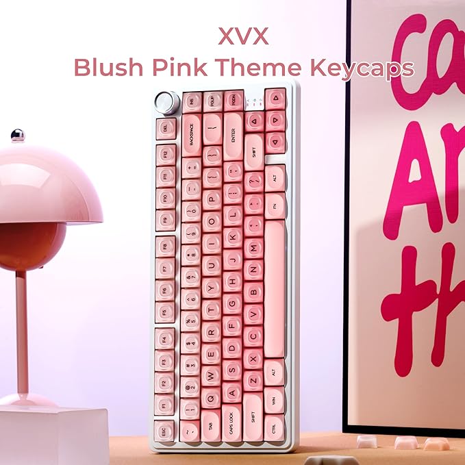 OHY PBT Keycaps, XVX Pink Jelly HOA Profile Key Cap, 132-Key Cute Custom Keycaps (for Mechanical Keyboards with Cherry/Gateron MX Switches)-Blush Pink