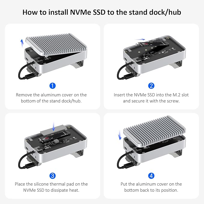 Qwiizlab 40Gbps Mac mini M4/M4 Pro Stand Hub with NVMe SSD Enclosure, Docking Station with USB-C 10Gbps, USB-A 10Gbps, TF/SD 4.0 Card Readers 312MB/s, USB-A 2.0, Fits M.2 PCIe up to 8TB