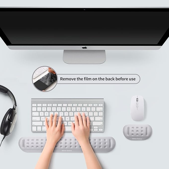 UnivoColors Gray Keyboard Wrist Support and Mouse Wrist Rest Set, Made of Memory Foam Soft Gel, Ergonomic Pad for Computer, Laptop, Mouse, Office, Gaming